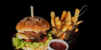 hamburger beside fries and ketchup
