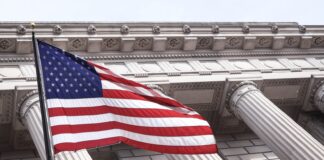 USA flag near municipal building