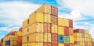 assorted-color filed intermodal containers