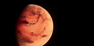 a red planet with a black background