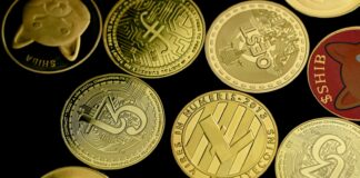 a close up of a bunch of coins