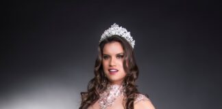 woman in purple floral dress