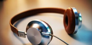 gray and brown corded headphones