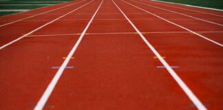 red and white basketball court