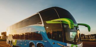 parked blue and black Compertur bus