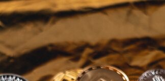 silver and gold round coins