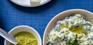 white ceramic bowl with yellow and green dish