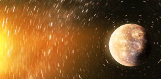 a close up of a planet with stars in the background