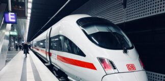 white and red DB train subway