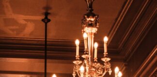 lighted brown and black uplight chandelier