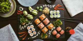 sushi on black ceramic plate