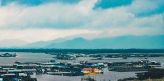 houses surrounded with water under cloudy sky