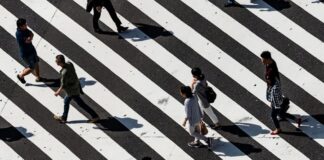 peoples walking on pedestrian lane
