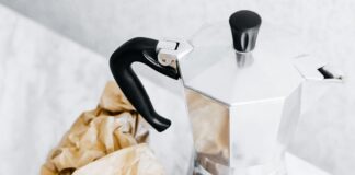 black coffee beans and gray mocha pot