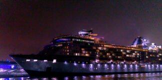 cruise ship at night