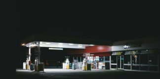 white and red gasoline station