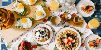 round white ceramic plate filled with waffle