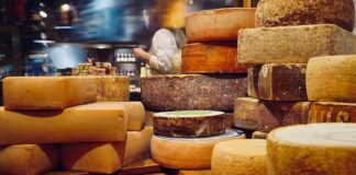 a bunch of cheese stacked on top of each other