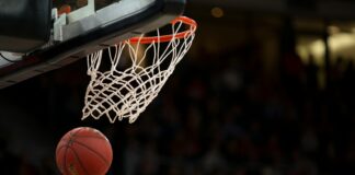 ball under basketball ring