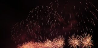 a bunch of fireworks are lit up in the night sky