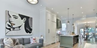 living room furniture near kitchen