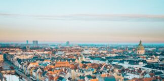aerial photo of boats in between concrete buildings during daytime