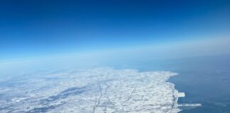 an aerial view of a large body of water