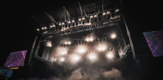 A crowd of people watching a concert on stage