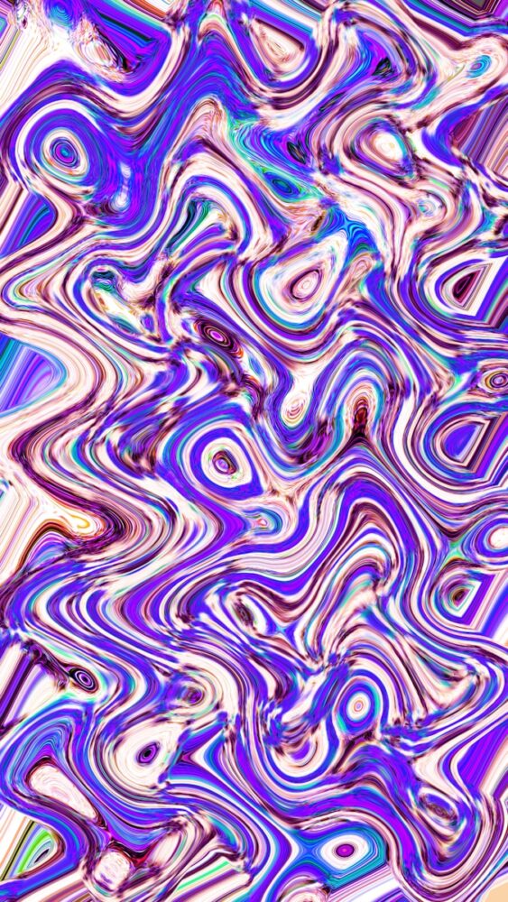 Abstract, wavy, and colorful pattern in blues and purples.