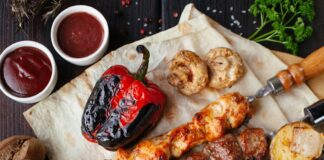 grilled meat and vegetable on the table
