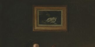 a painting of a woman playing a guitar