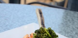 close-up photo of cooked food on square white plate