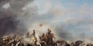 a painting of a group of men on horses