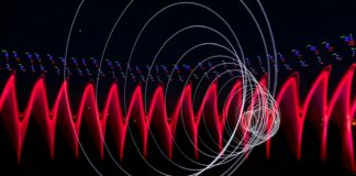 a long exposure photo of red and white lights