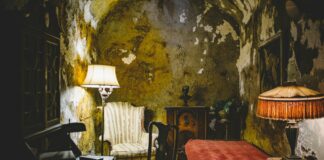 black and white table lamp on brown wooden table