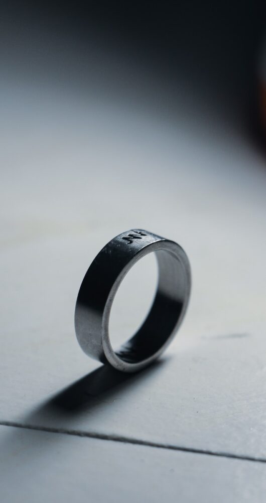 a close up of a ring on a table