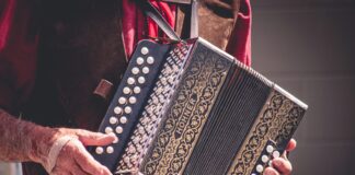 person carrying accordion