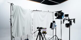 a white tent with a camera on it