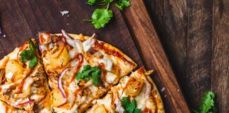 pizza on chopping board