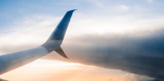 airplane on sky during golden hour
