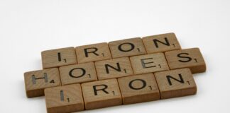 a scrabbled word that says iron, bones, iron on a white