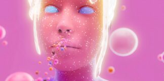 a woman with sprinkles all over her face