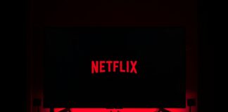 flat screen television displaying Netflix logo