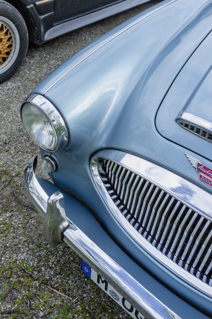 a close up of the front end of a car
