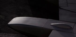 Close-up of a dark gray aircraft tail section