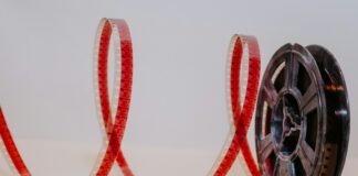 a close up of a reel of film