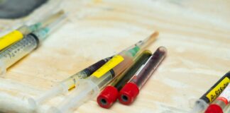 A group of medical supplies sitting on top of a counter