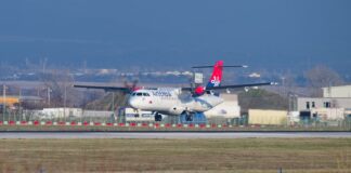 A turboprop airplane on the tarmac