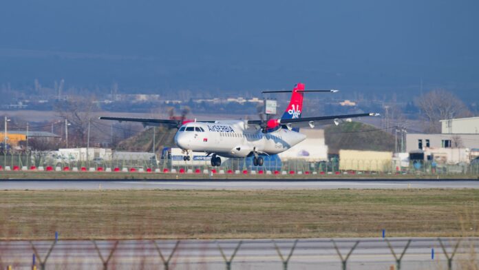 A turboprop airplane on the tarmac