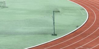 red and white track field